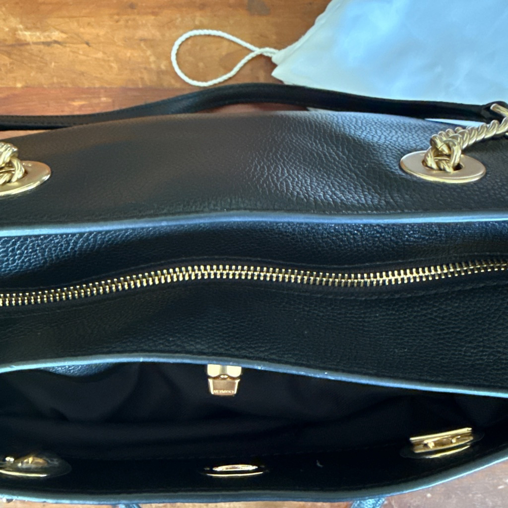 Coach Black Leather Tote Bag with Gold Chain Handles in EUC - Picture 8 of 12